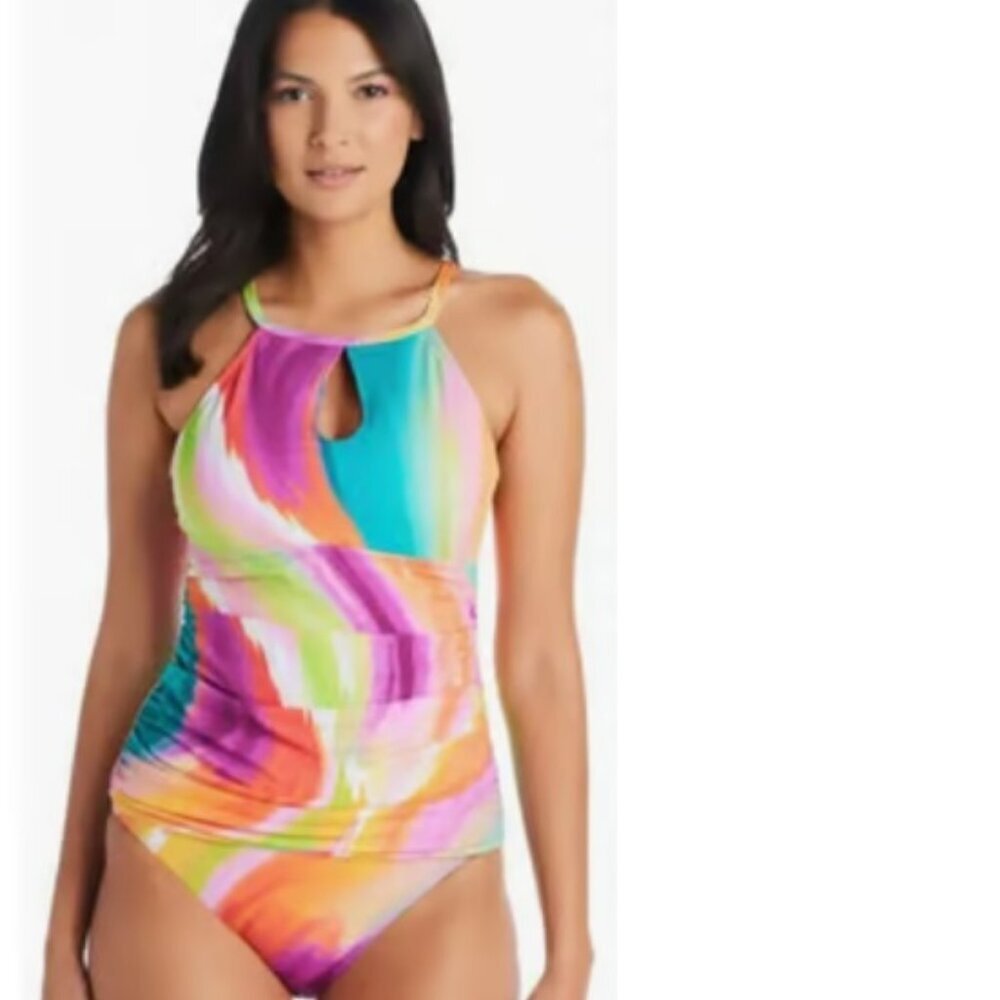 NWT Bleu Rod Beattie Splash Out High Neck Tankini Top + Sarong Bikini Bottom Set